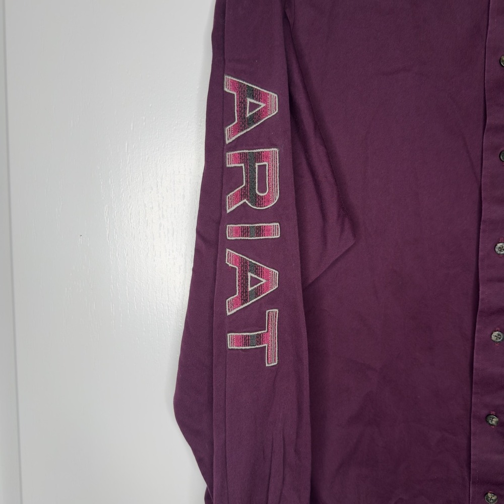 Ariat Shirt Mens 2XL Purple Solid Long Sleeve Twill Button Up Western - Picture 3 of 11